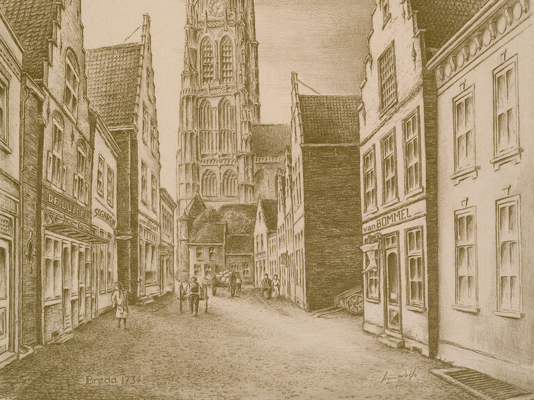 The first shoemaking workshop of Adriaen and Christiaen van Bommel on Ginnekenstraat in Breda.
