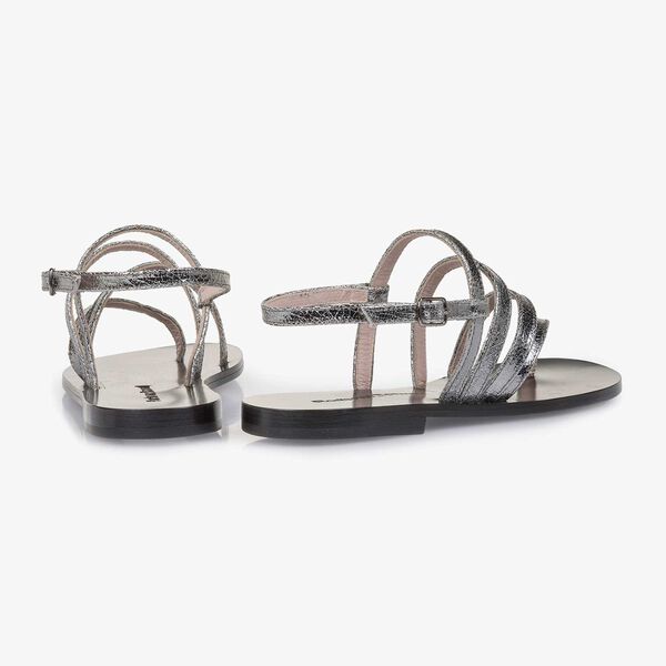 Silver metallic leather sandal with craquel&eacute; effect