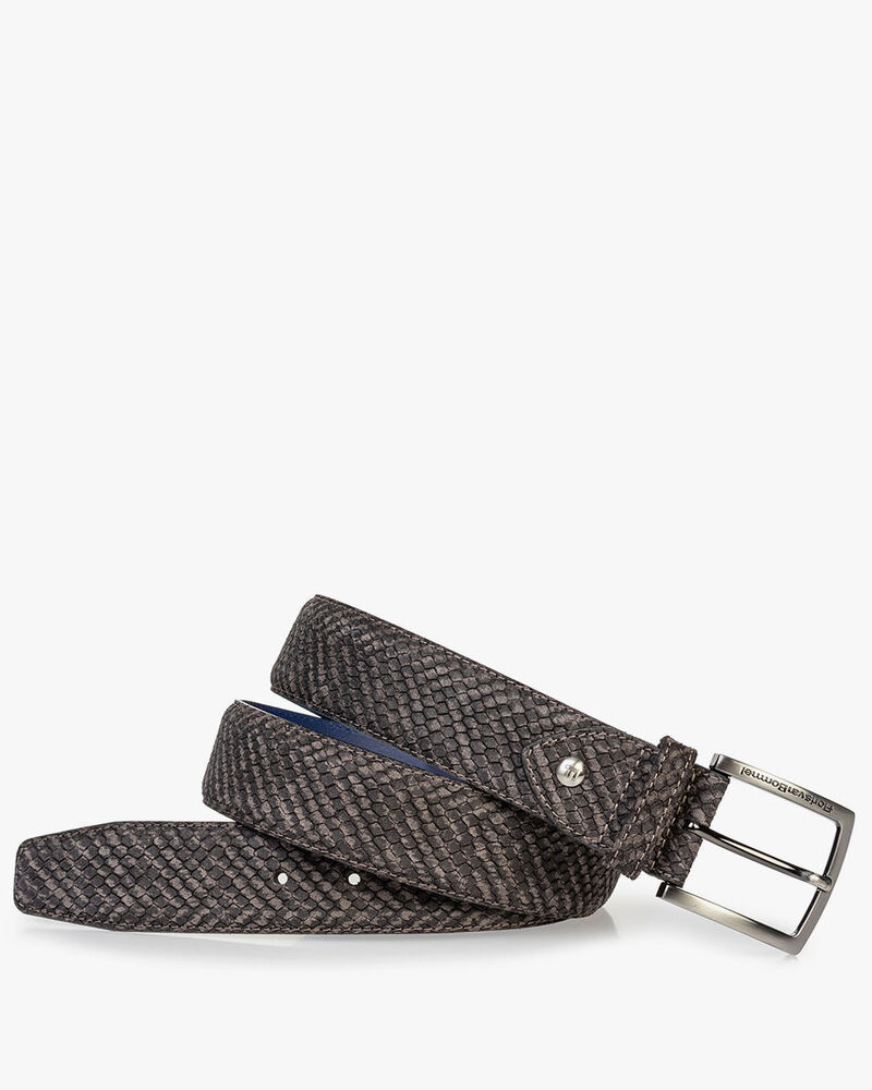 Suede leather belt grey print