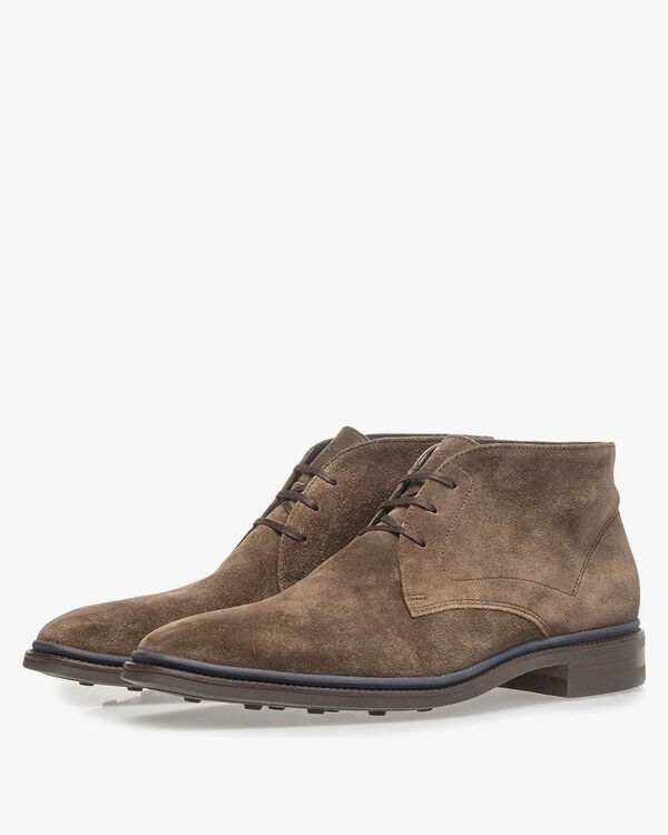 Lace boot suede leather taupe