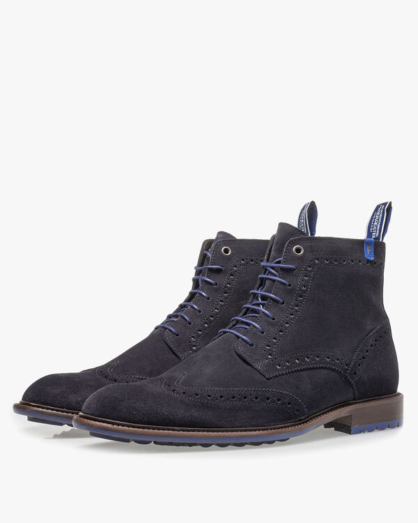 Dark blue calf suede lace boot