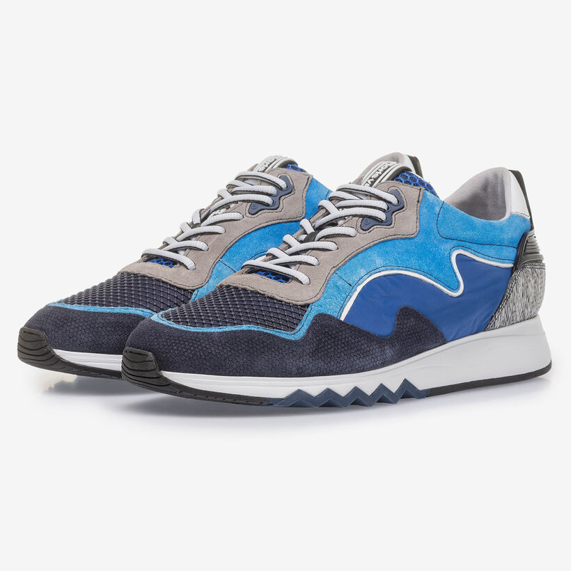 Bright blue suede leather sneaker