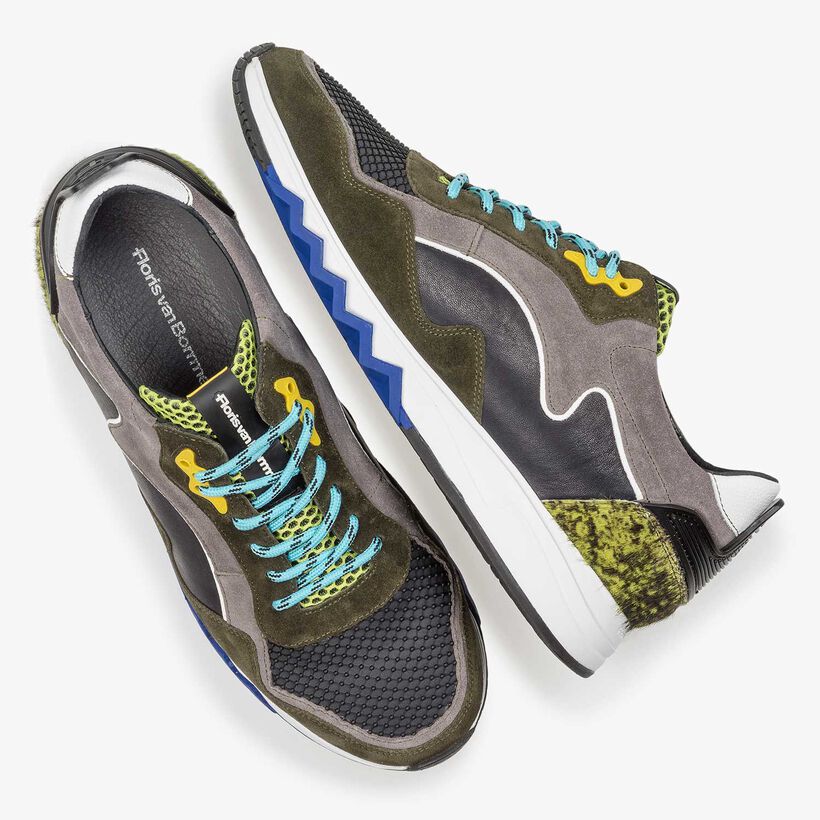 Green and yellow suede sneaker