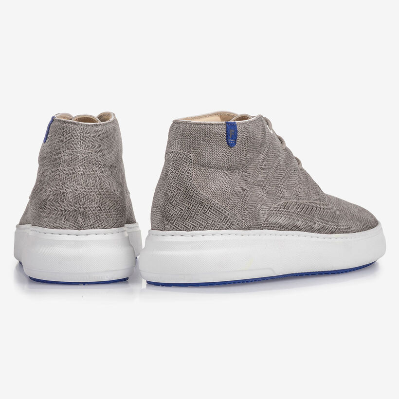 Light grey suede leather lace boot with print