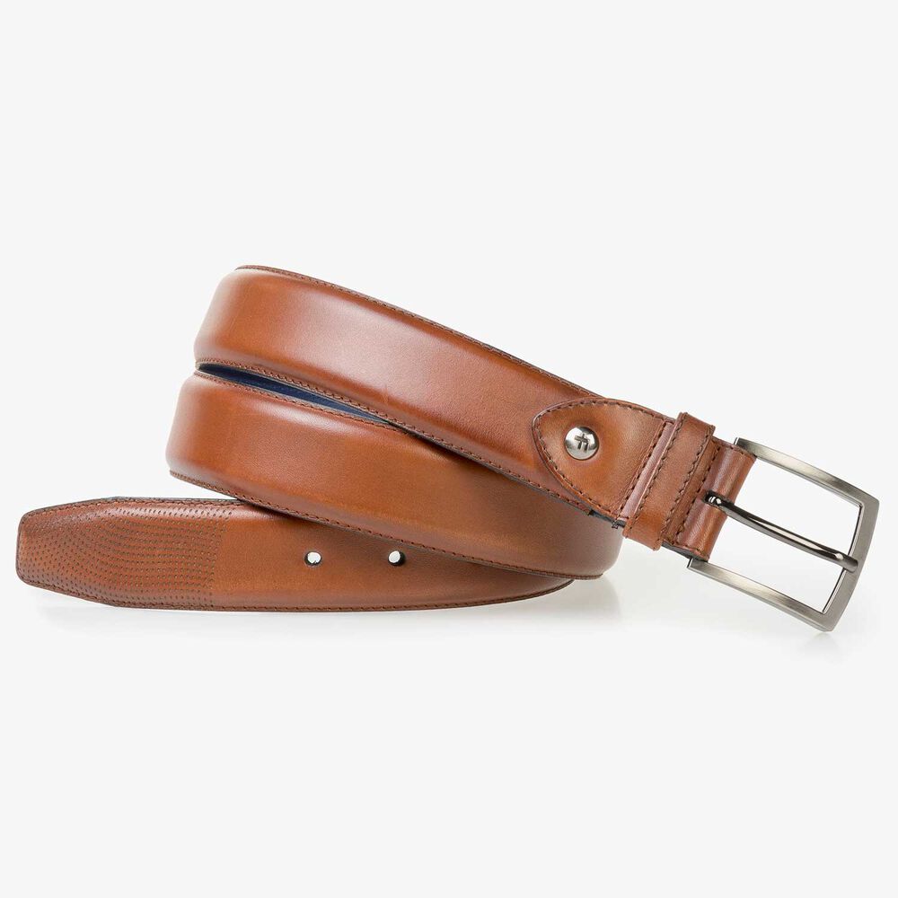 Dark cognac-coloured calf leather belt