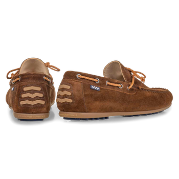 Moccasin suede leather cognac