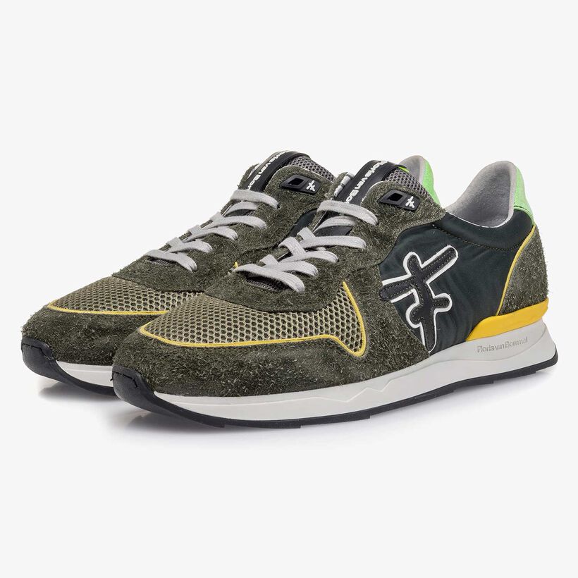 Green-yellow suede leather sneaker