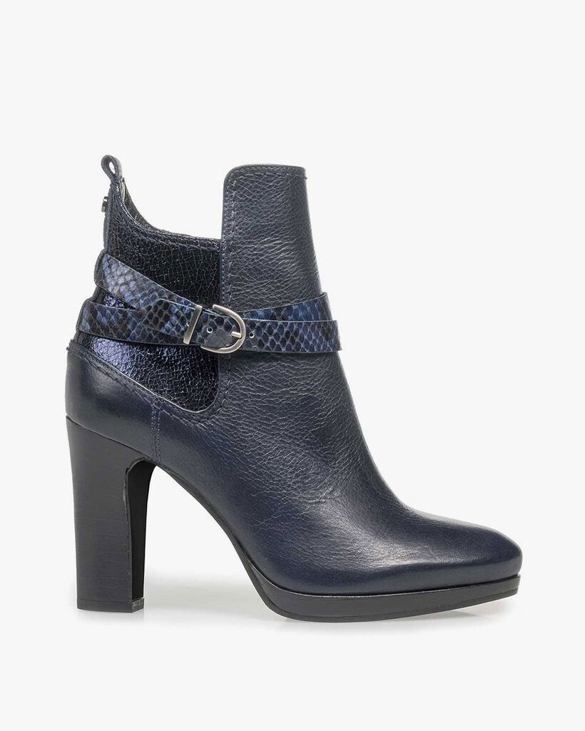 Blue calf leather ankle boots