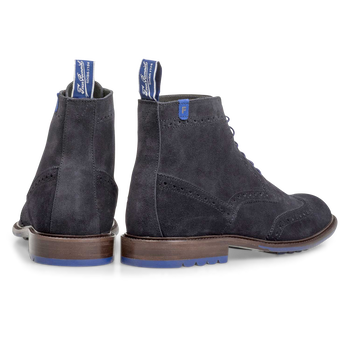 Dark blue calf suede lace boot
