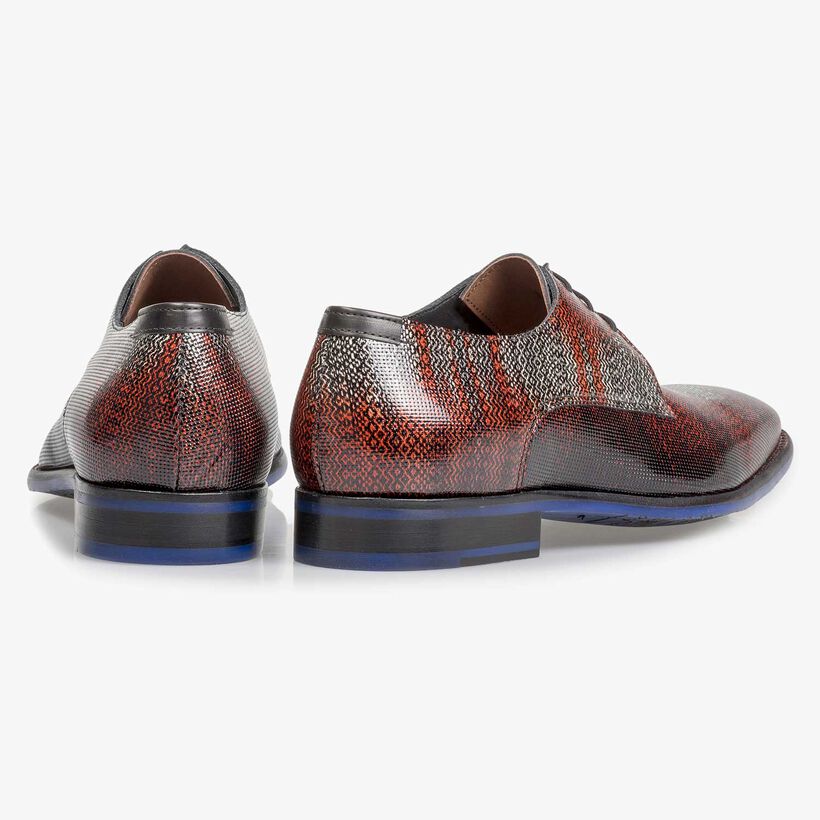 Premium dark red printed patent leather lace shoe