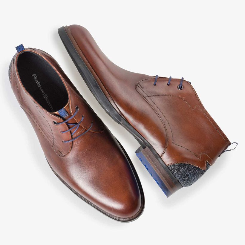 Cognac-coloured calf&rsquo;s leather lace boot