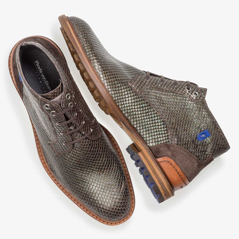 Premium green printed metallic leather lace shoe
