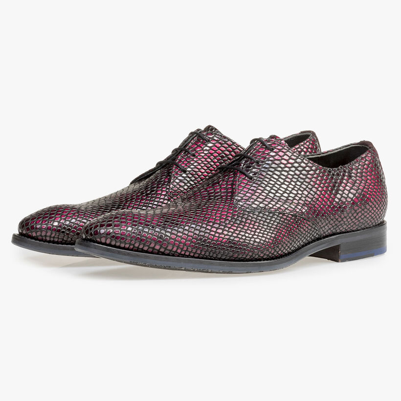 Red printed patent leather lace shoe