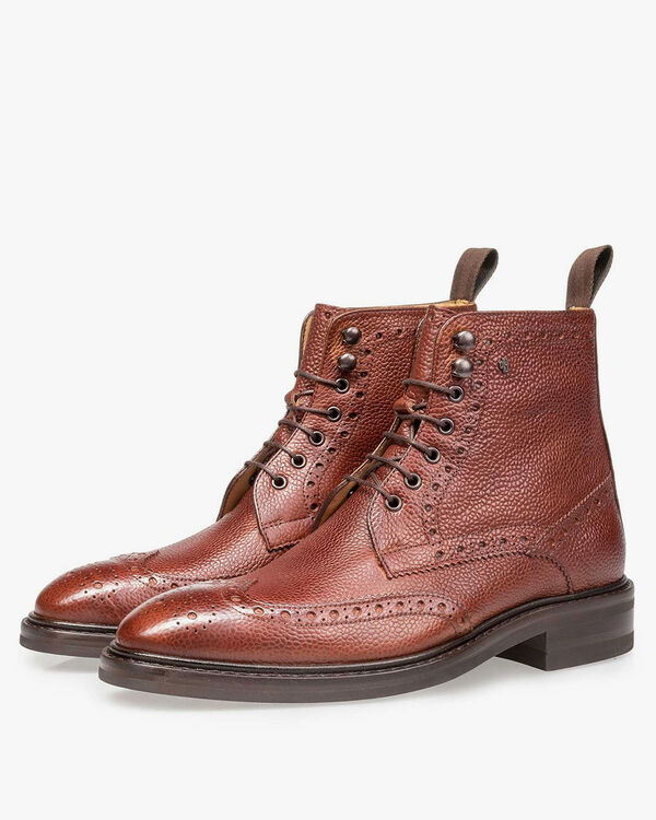 Boot printed leather cognac