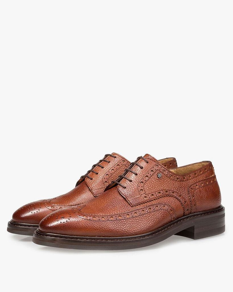 Cognac-coloured leather brogue lace shoe