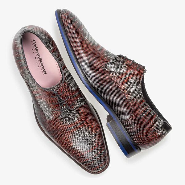 Premium dark red printed patent leather lace shoe