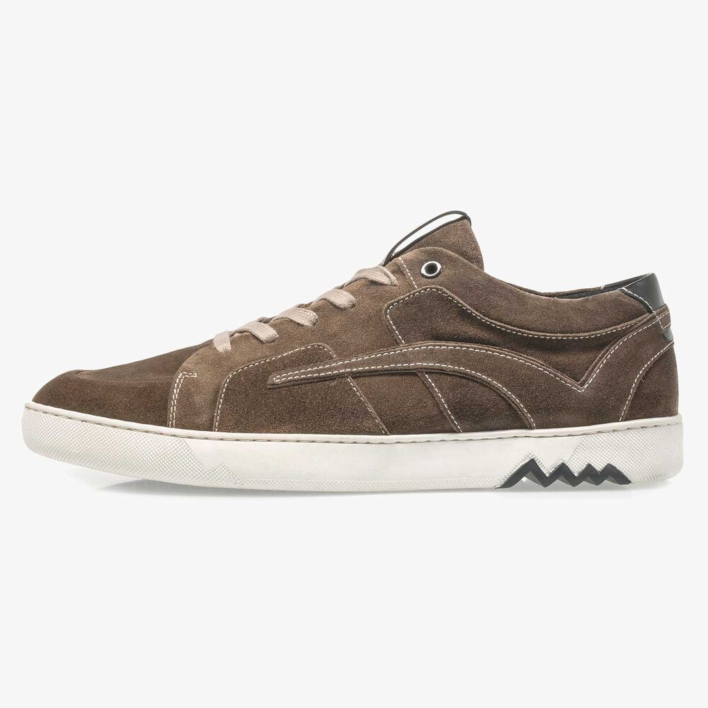 Dark taupe-coloured suede leather lace shoe