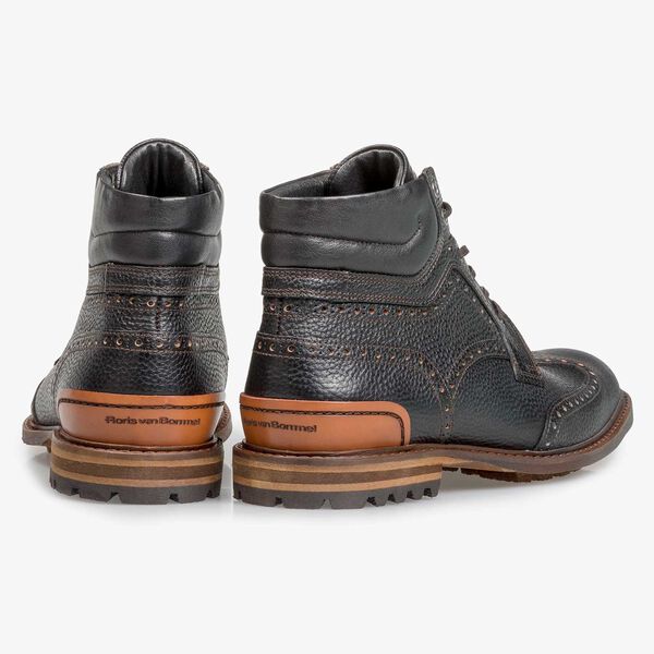 Black leather lace boot with print