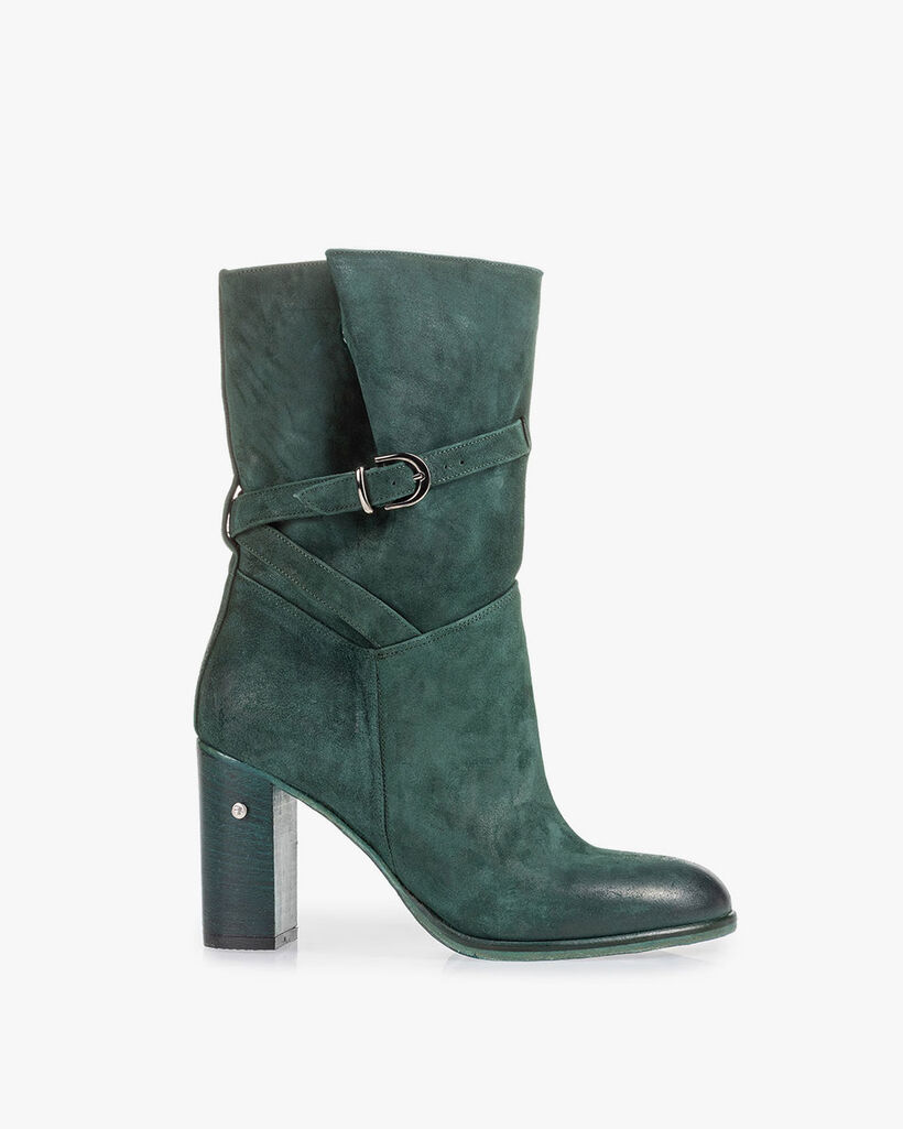 Mid-high boot suede leather petrol