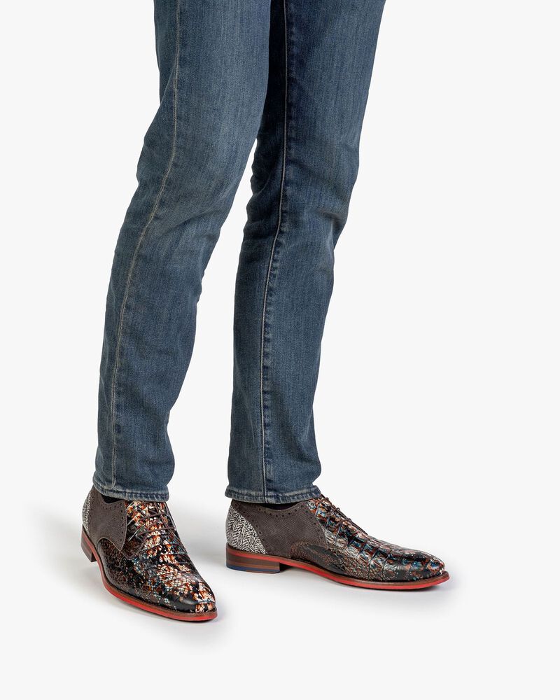 Lace shoe printed leather cognac