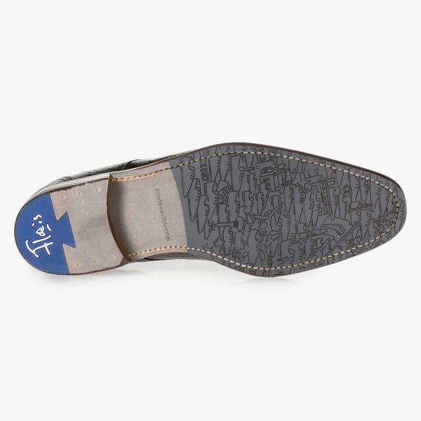 Blue leather lace boot with croco print