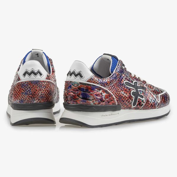 Red patent leather snake print sneaker