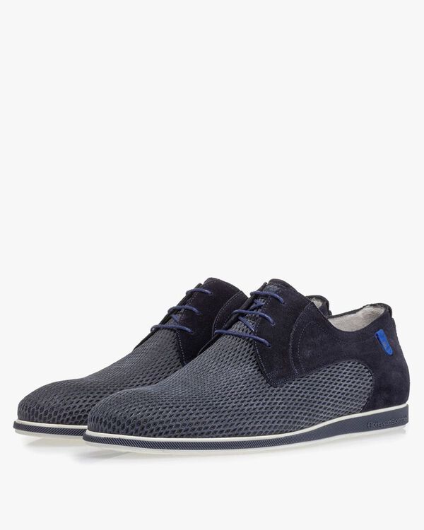 Lace shoe printed suede leather blue