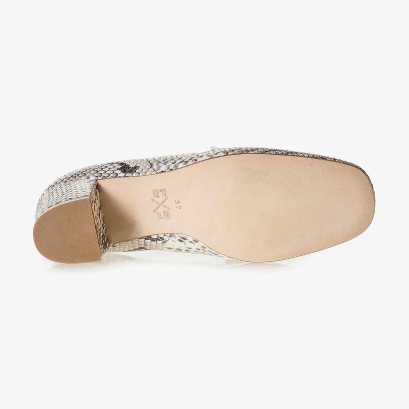White snake print leather pumps