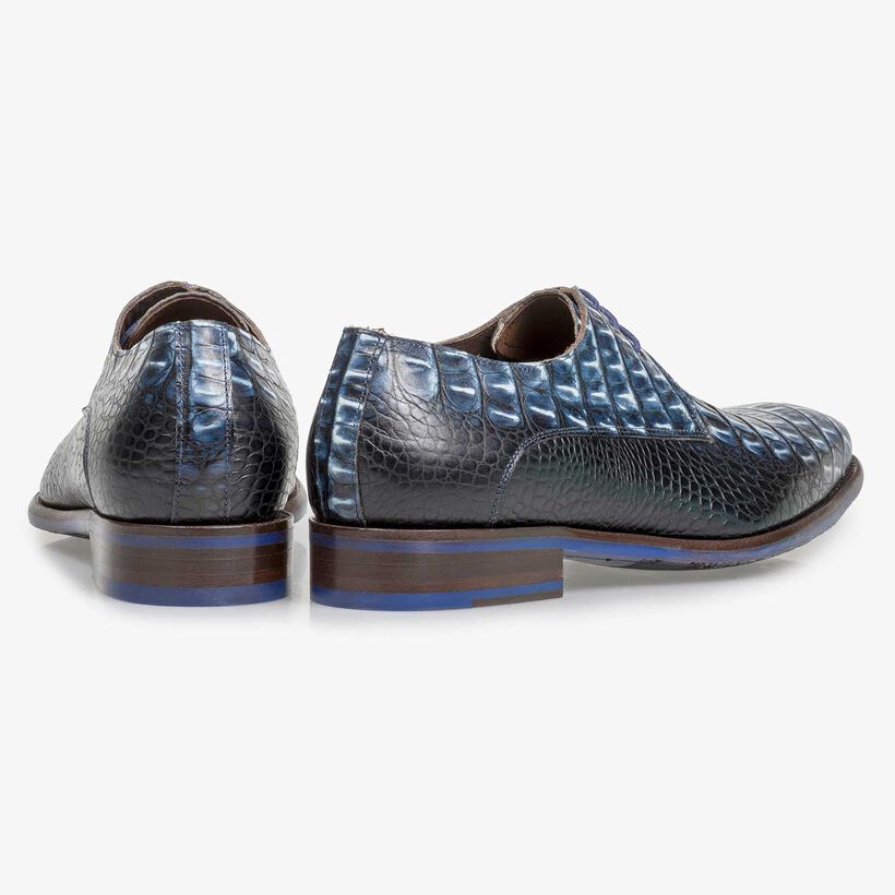 Blue leather lace shoe with croco print