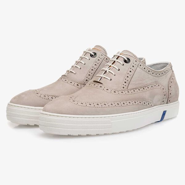 Light grey nubuck leather brogue shoe
