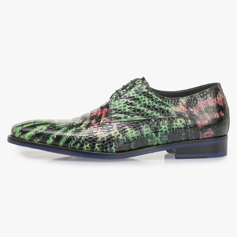 Premium green and pink leather lace shoe
