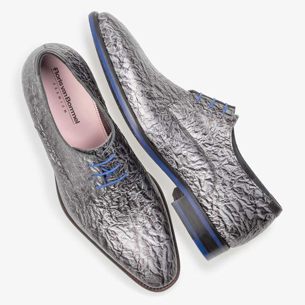 Premium dark grey printed patent leather lace shoe