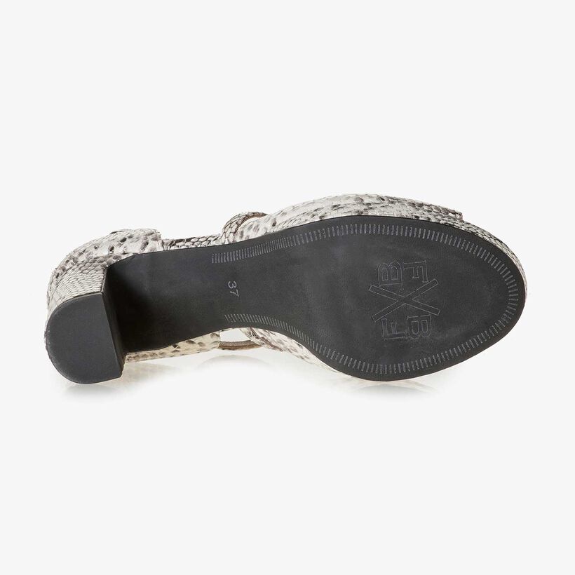 White snake print high-heeled leather sandal