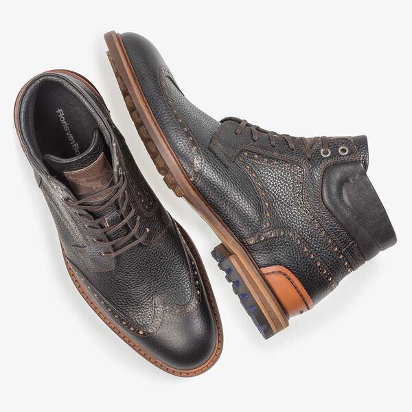 Black leather lace boot with print