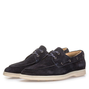 Dark blue suede leather boat shoe