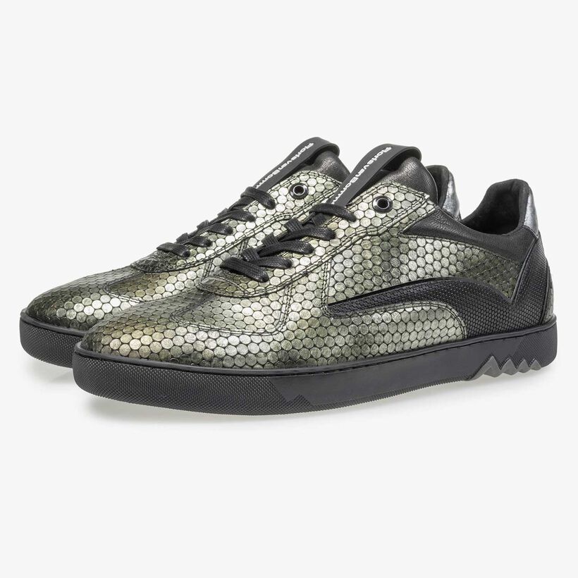Green metallic print leather sneaker
