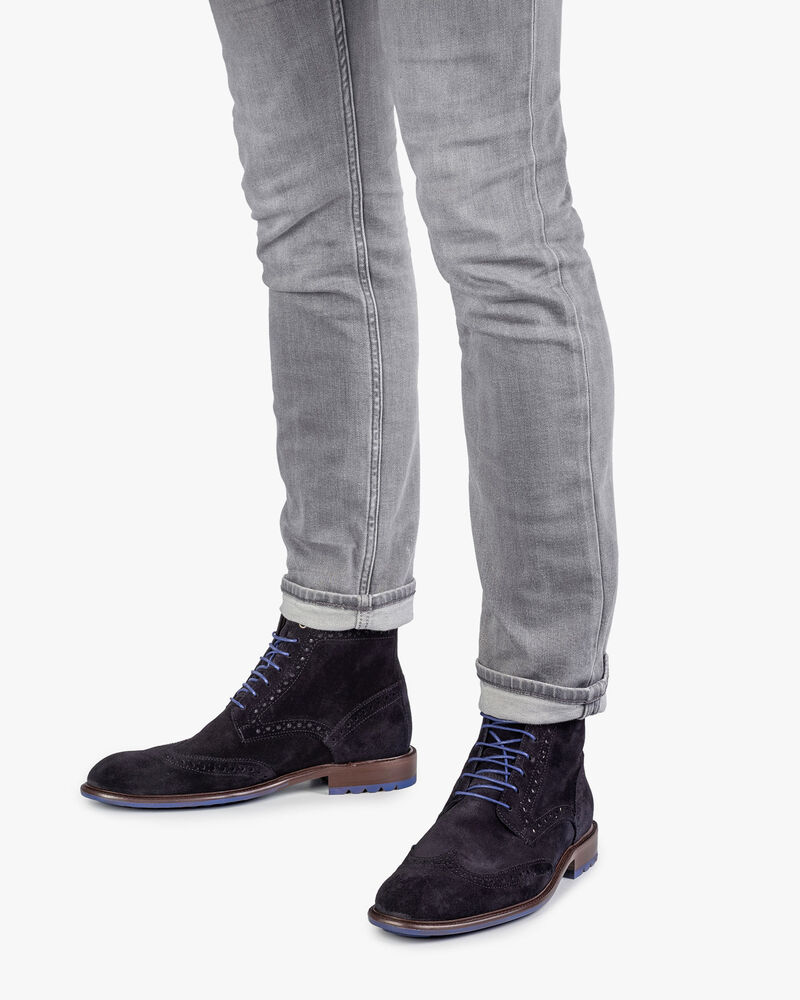 Dark blue calf suede lace boot