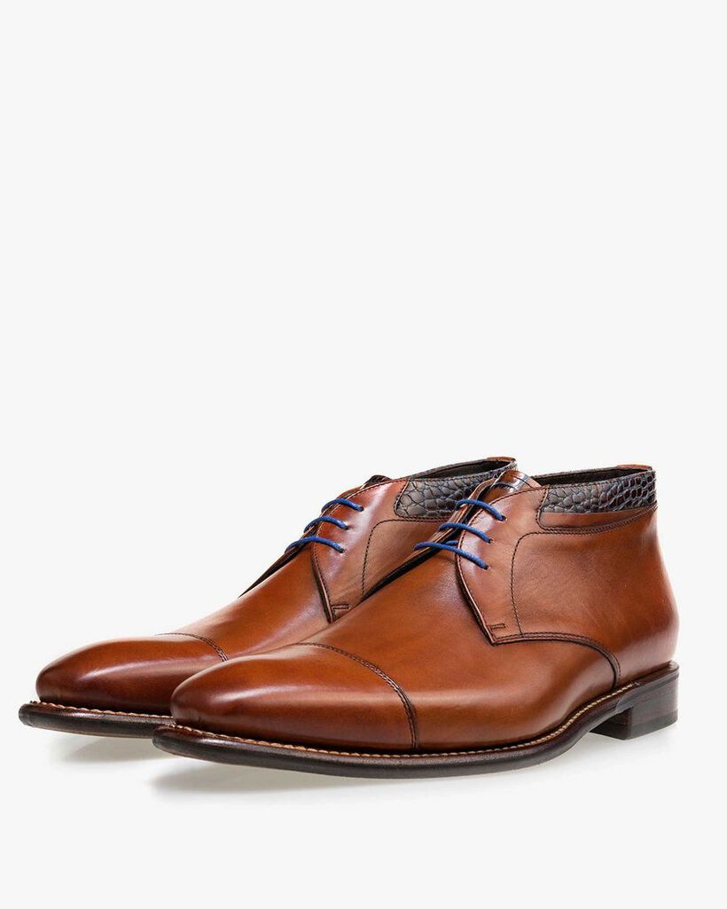 Brown mid-high leather lace boot