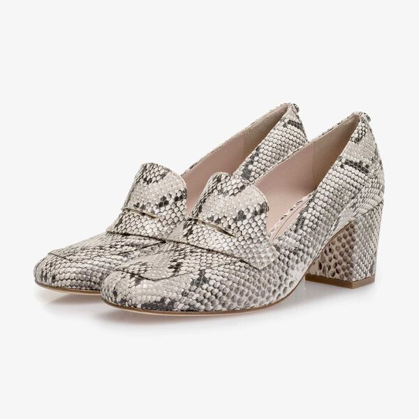 White snake print leather pumps