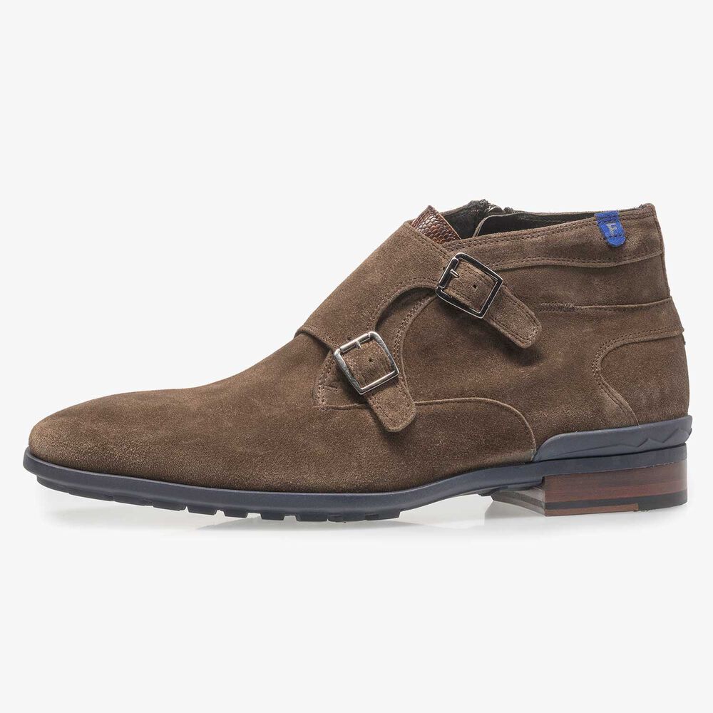 Dark taupe-coloured suede monk strap