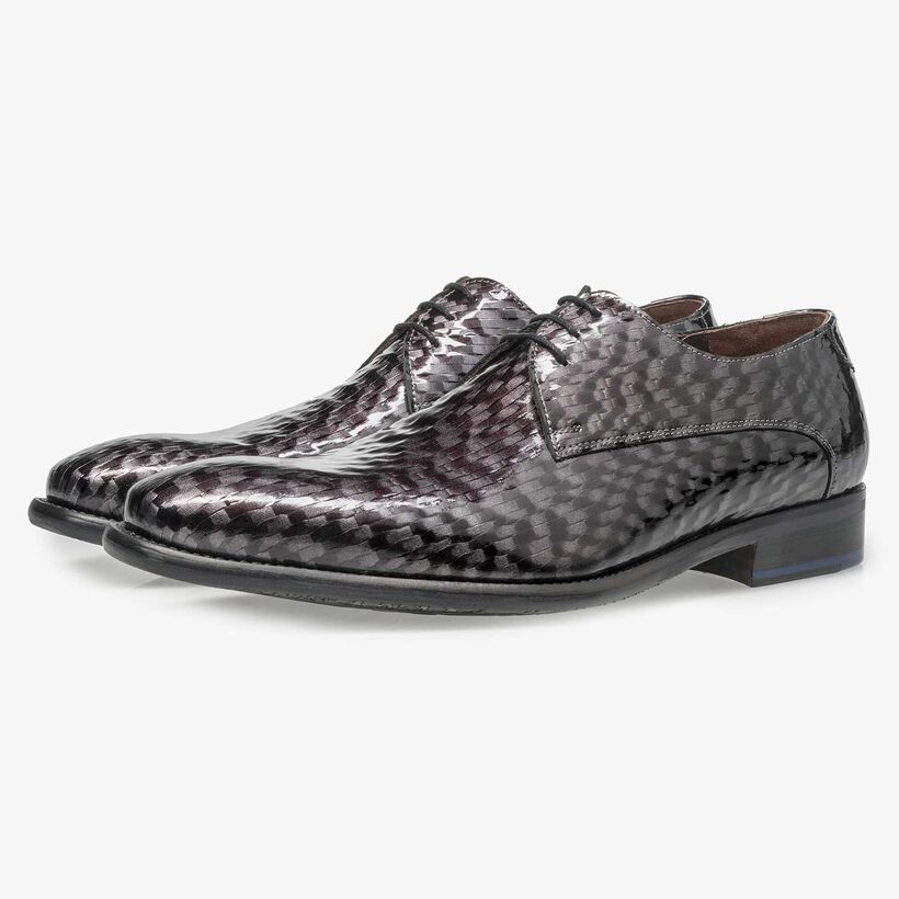 Premium grey printed patent leather lace shoe