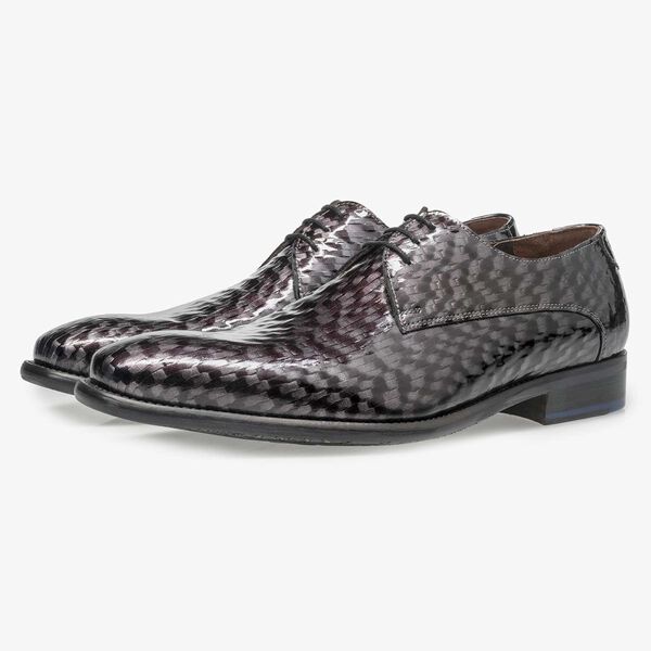 Premium grey printed patent leather lace shoe