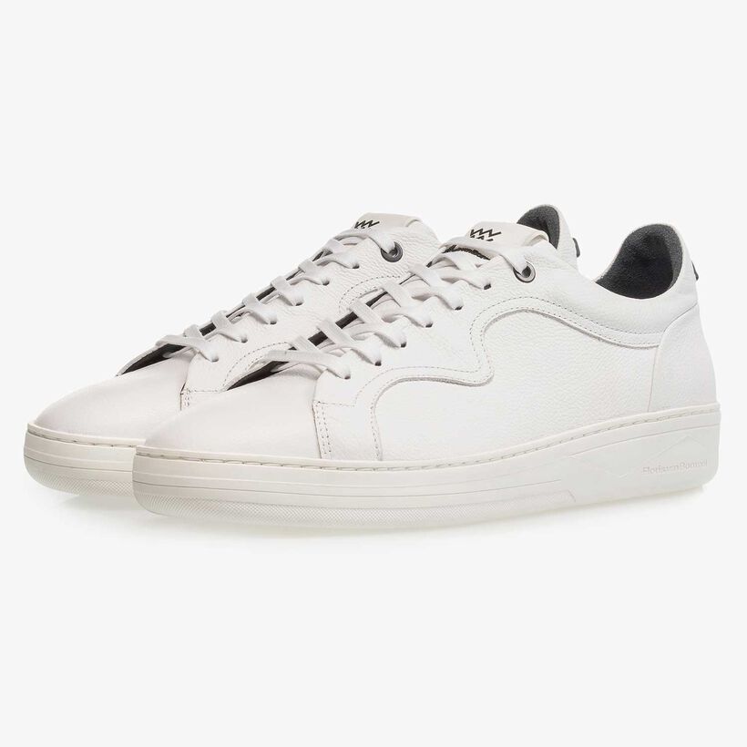 White calf leather sneaker with a subtle structural pattern