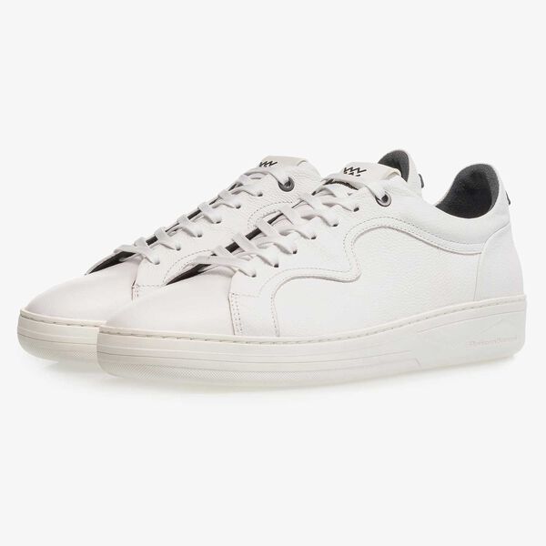 White calf leather sneaker with a subtle structural pattern