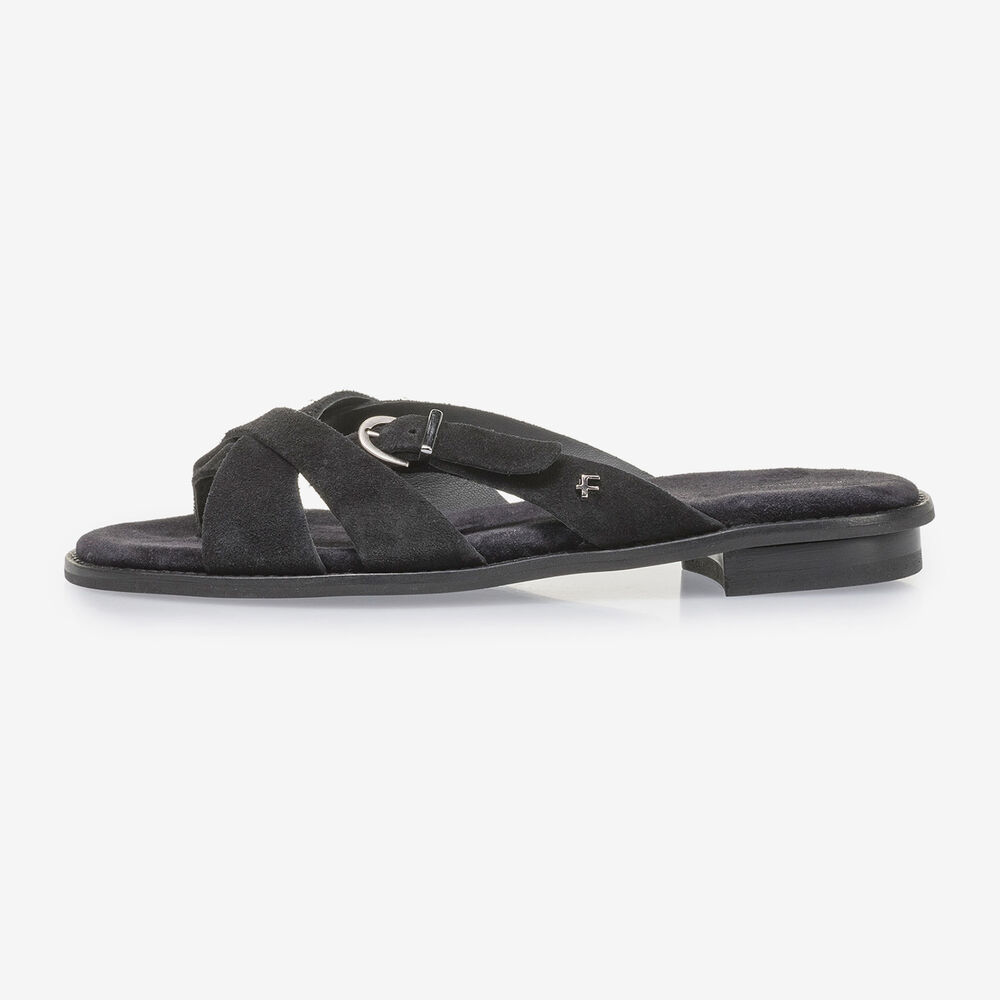 Black suede leather slipper