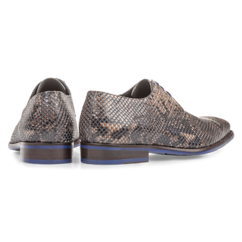 Grey and brown lace shoe with snake print