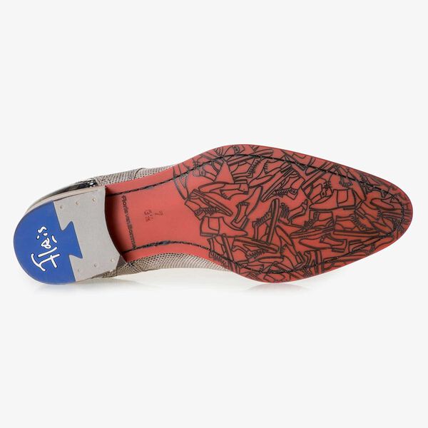 Taupe-coloured printed suede leather lace shoe