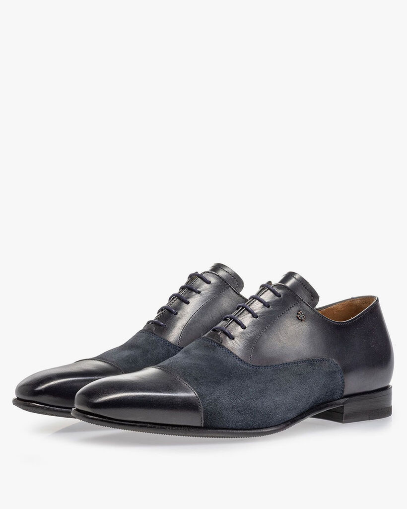 Lace shoe calf lather blue