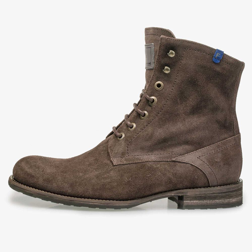 Dark brown suede leather lace boot