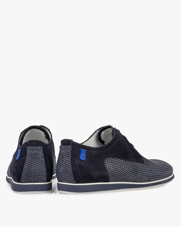 Lace shoe printed suede leather blue